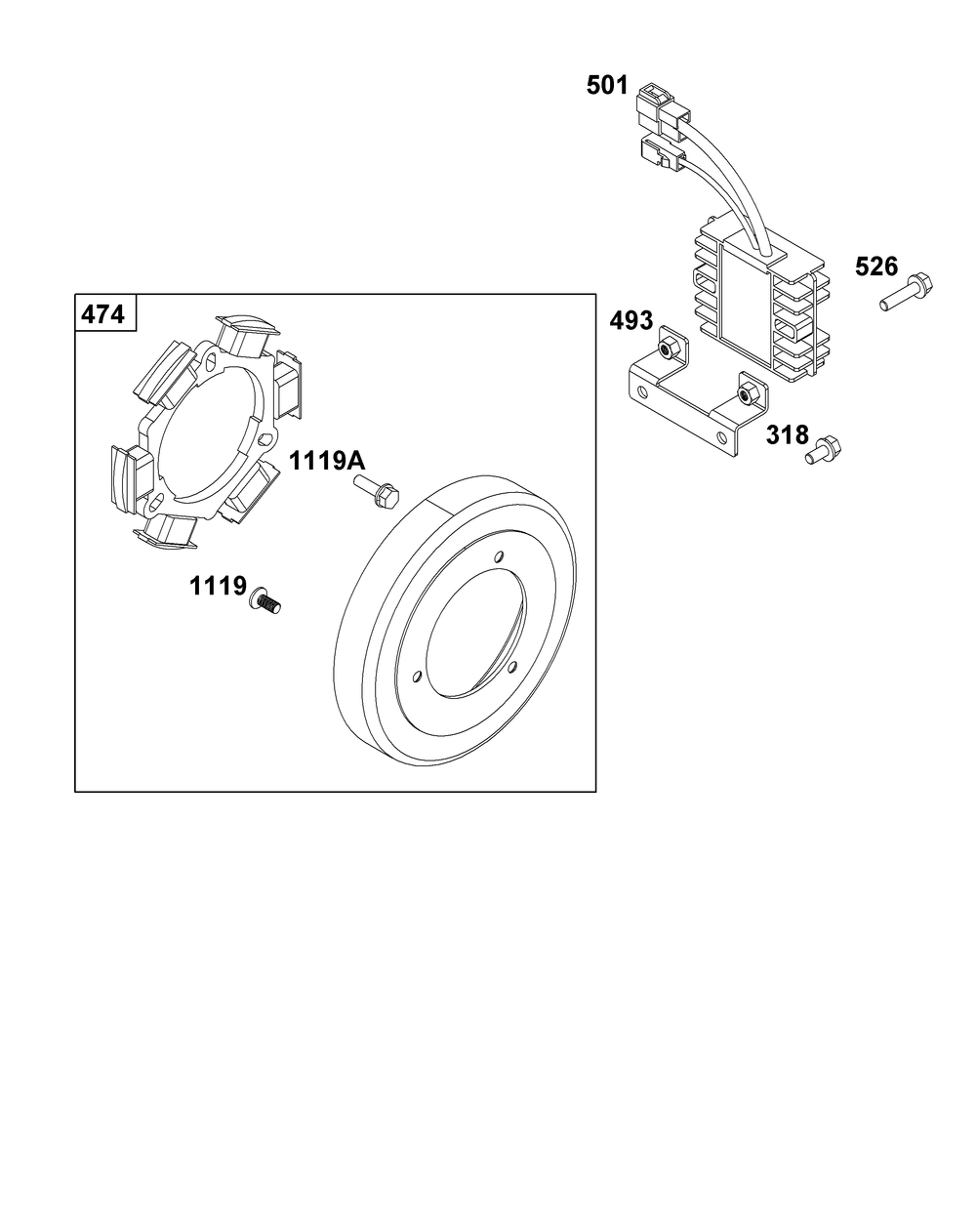 Alternator Group Diagram and Parts List for 181D05-0002-01 100000 - 19Z999 Briggs and Stratton Engine